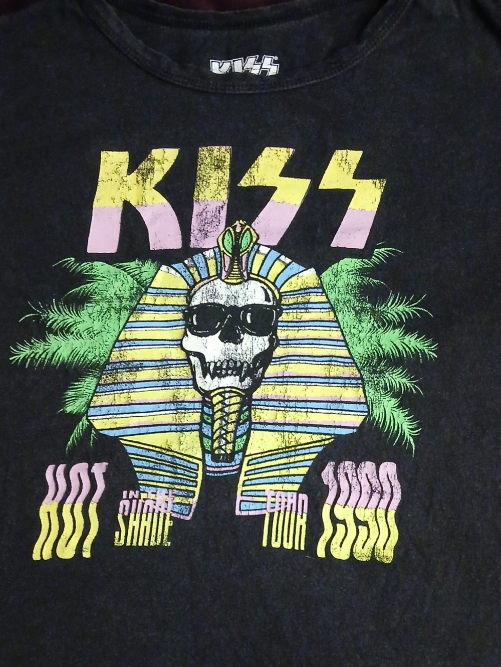 Kiss Black Tee with Pink & Yellow Logo and Green Accents